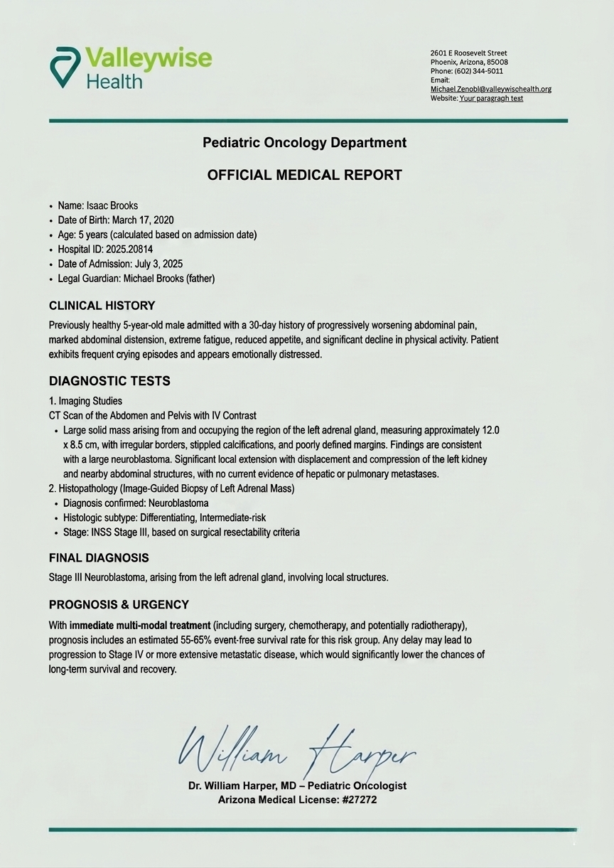 Isaac's official medical report